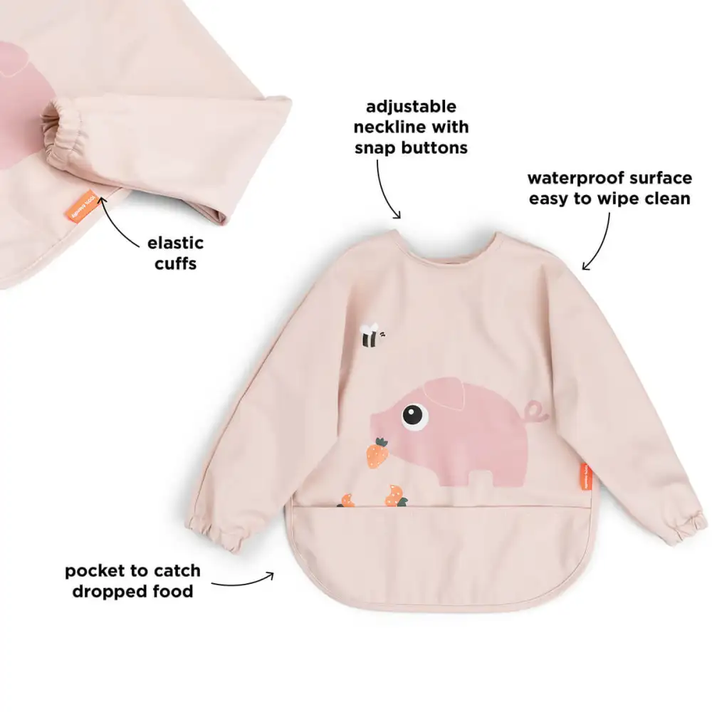 Bavoir à manches avec poche Tiny farm Rose  - Image 3