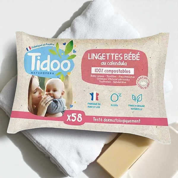 Lingettes au Calendula Bio & Fleur de Lotus, compostables - Paquet de 58