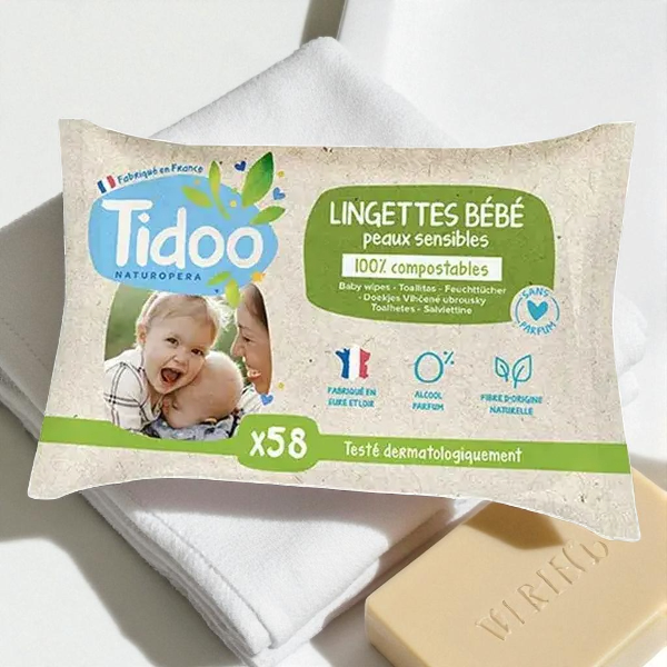 Lingettes au Calendula Bio Non Parfumé, compostables - Paquet de 58