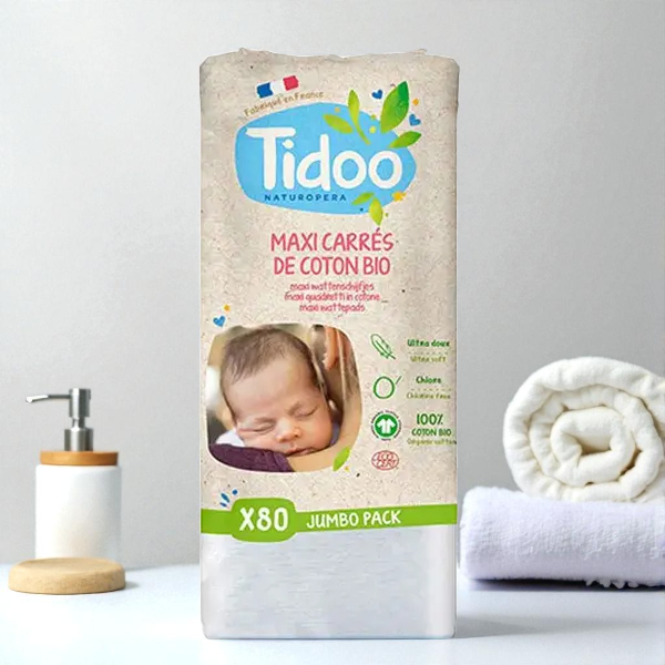 Maxi Carrés bébés en coton Bio - Paquet de 80